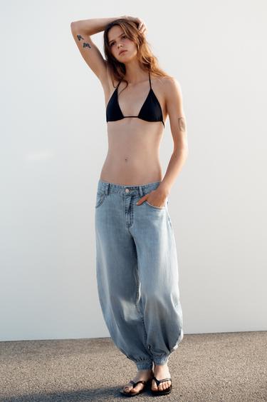 Zara TRF BALLOON TEKSAD KESKMISE VÖÖKOHAGA - Light blue