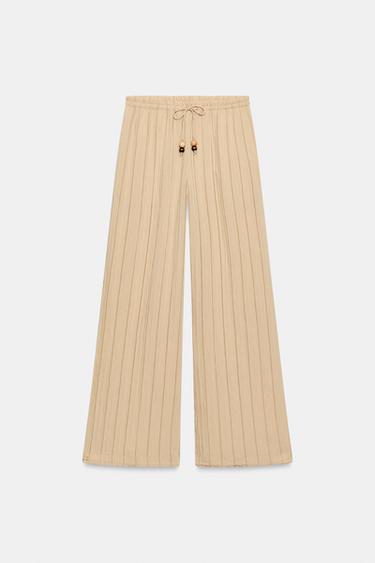 PANTALON LARGE À RAYURES ET TAILLE ÉLASTIQUE - Sable de Zara - Image 7