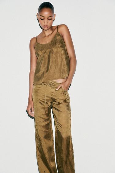 PANTALON PYJAMA NŒUD - Kaki clair de Zara - Image 2
