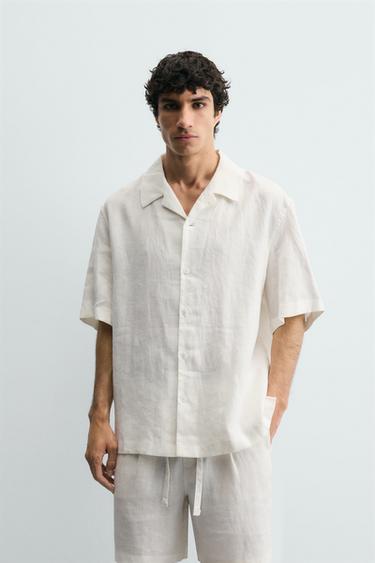 Zara 100% LINEN RELAXED FIT SHIRT - White