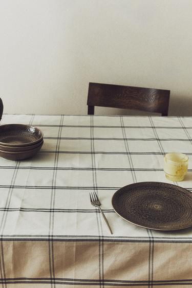 TOALHA DE MESA DE ALGODÃO XADREZ - Azul / Cinza da Zara