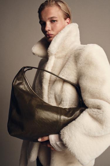 Zara LEATHER OVAL BAG - Green