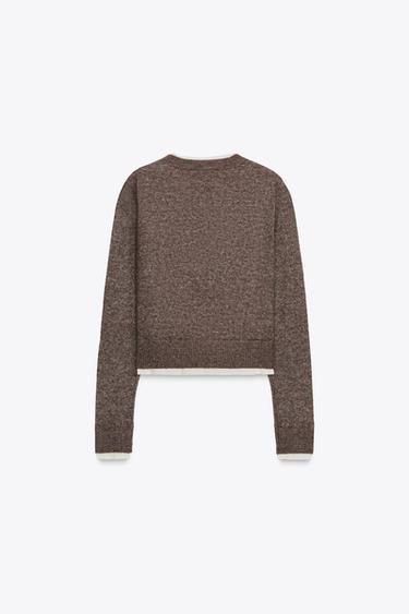 COMBINED KNIT CARDIGAN - Mink by Zara - Image 4