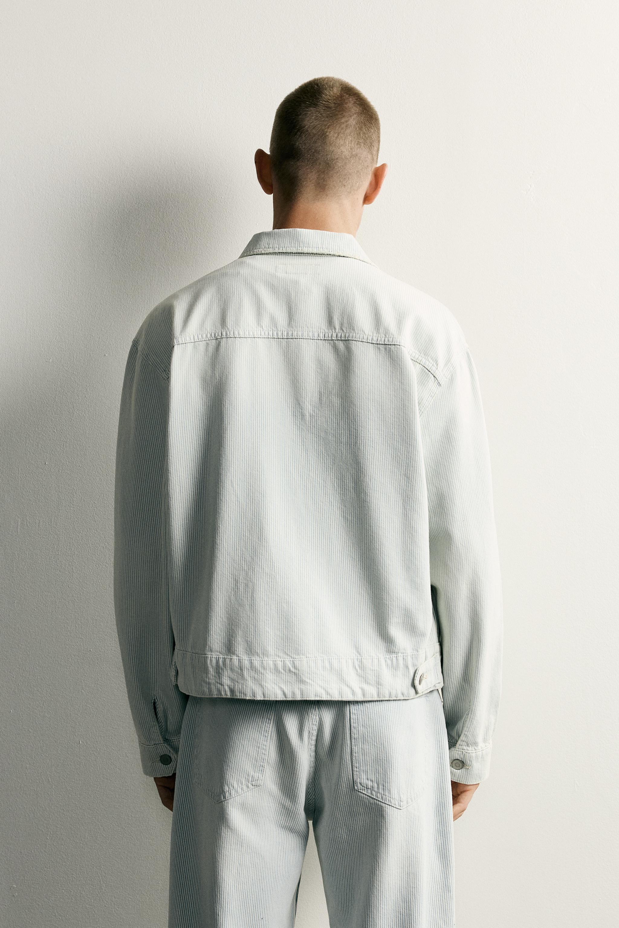 Мужские куртки Zara WASHED STRIPED CROPPED JACKET — фото 3