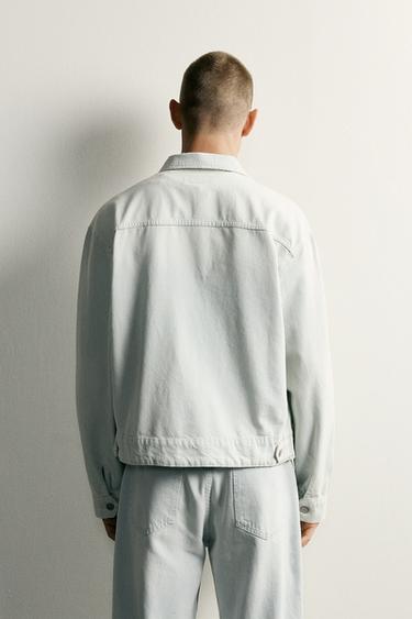 WASHED STRIPED CROPPED JACKET — Faded sky blue 2
