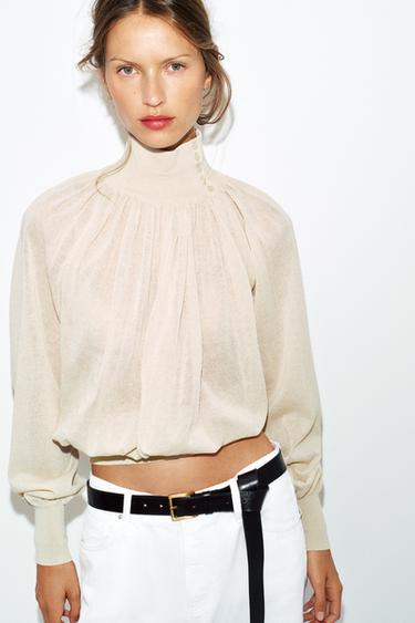 FLOWING COMBINED KNIT BLOUSE - Sand by Zara - Image 2