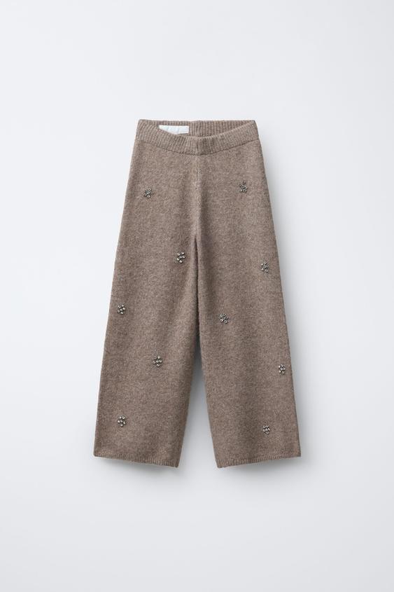 PANTALÓN PUNTO CULOTTE BRILLOS  - Marrón / Topo de Zara - Imagen 0