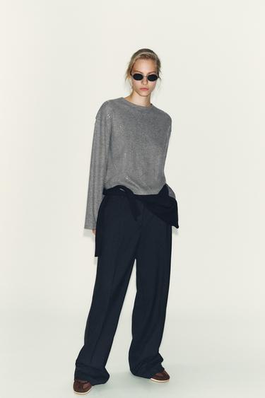 ТОЛСТОВКА В РУБЧИК С БЛЕСТКАМИ — СЕРЫЙ С МЕЛАНЖЕВЫМ ЭФФЕКТОМ от Zara