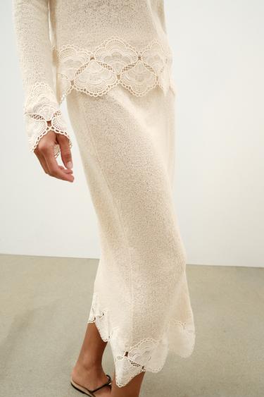 Zara RUSTIC CROCHET SKIRT - Sand