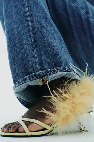 SANDALES À TALONS MÉTALLISÉS PLUMES - Jaune de Zara - Image 3