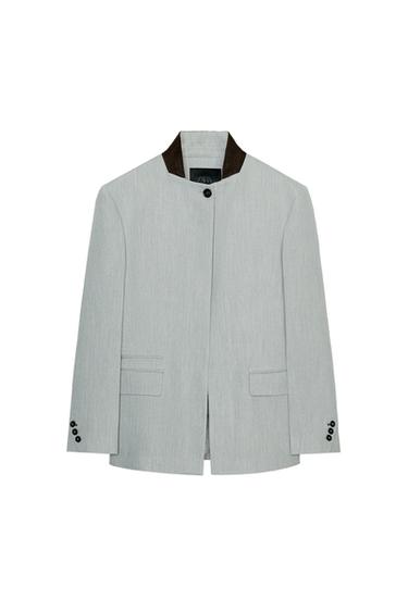 BLAZER COL CONTRASTANT ZW COLLECTION - Gris de Zara