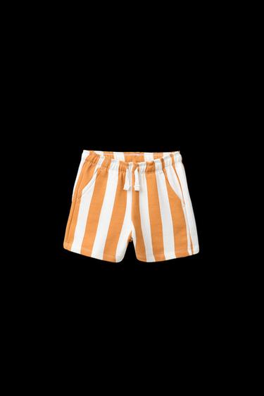 STRAIGHT STRIPED PLUSH BERMUDA SHORTS - Ochre by Zara - Image 0