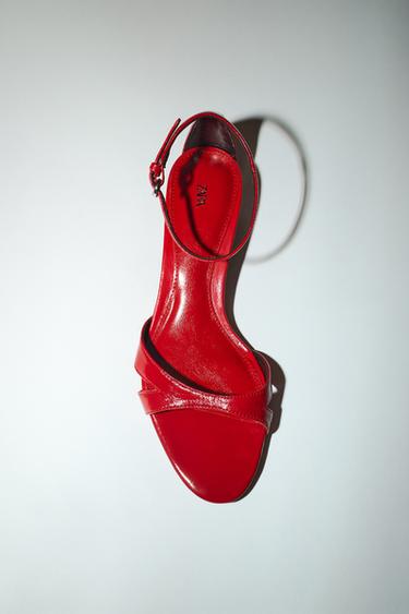 Zara 真皮踝帶涼鞋 - 紅色