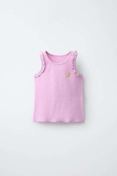Zara EMBROIDERED RIBBED SLEEVELESS TOP - Pink