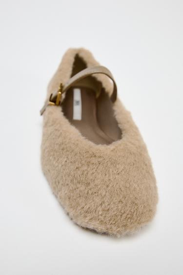 FAUX FUR BALLERINAS WITH STRAP - Ecru by Zara - Image 3