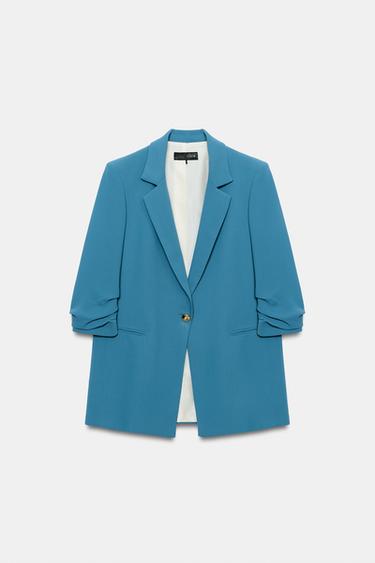 BLAZER MANGA DRAPEADA - Azul / Gris de Zara - Imagen 0