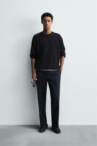 Zara REGULAR FIT WOOL PANTS - Dark navy