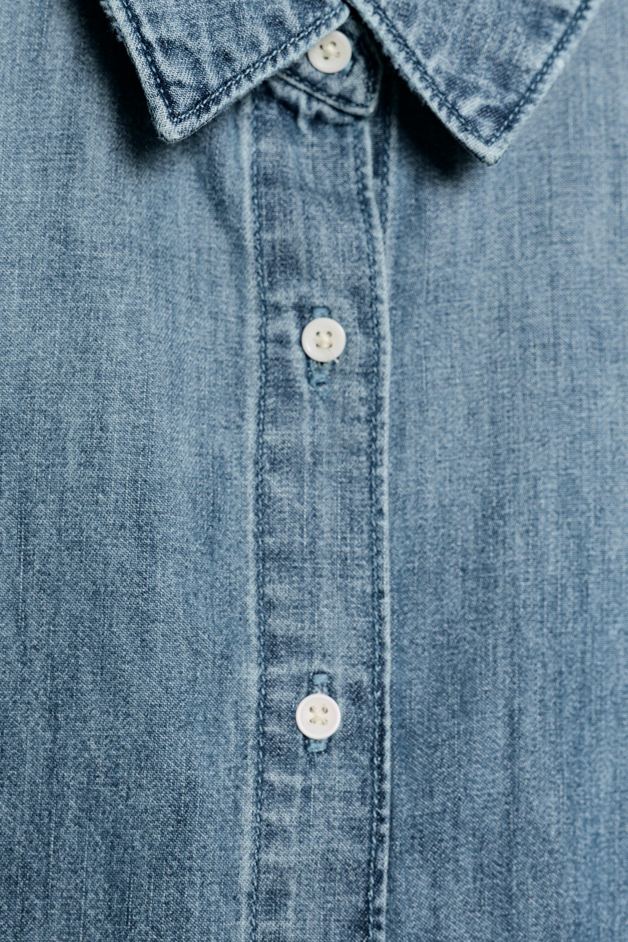 Женские рубашки Zara TRF GATHERED SHOULDER DENIM SHIRT — фото 9
