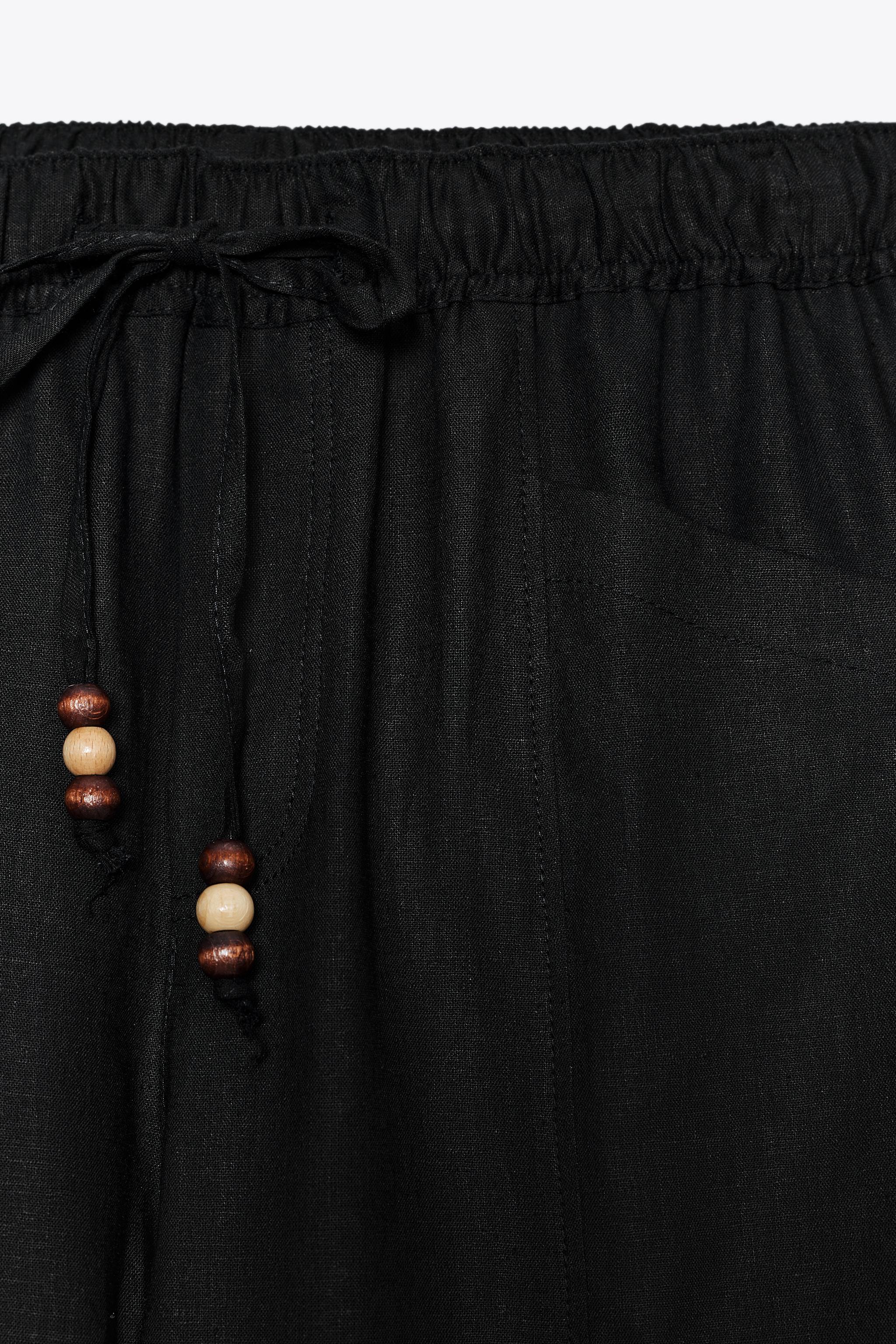 LINEN PANTS WITH BEADED DRAWSTRINGS