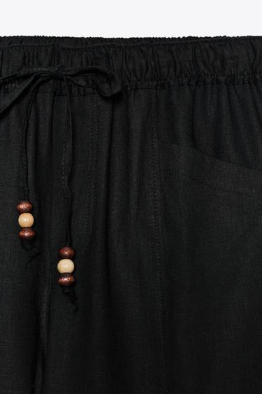 LINEN BLEND TROUSERS WITH BEADED DRAWSTRING - Black by Zara - Image 5