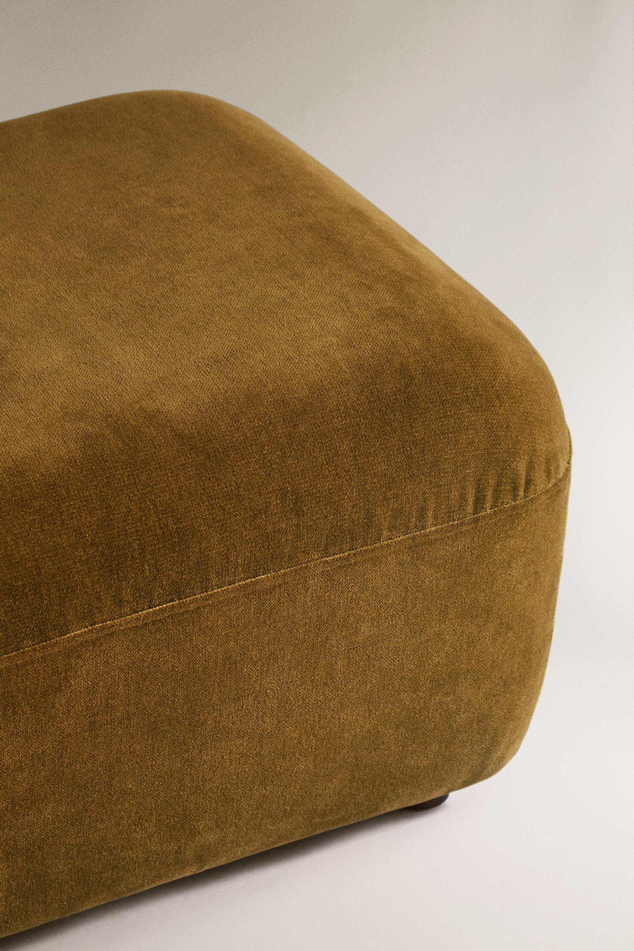VELVET FOOTSTOOL — Olive green
