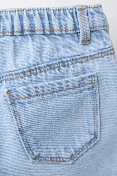 MOM FIT DENIM BERMUDA SHORTS WITH CROCHET FLOWERS - Blue by Zara - Image 3