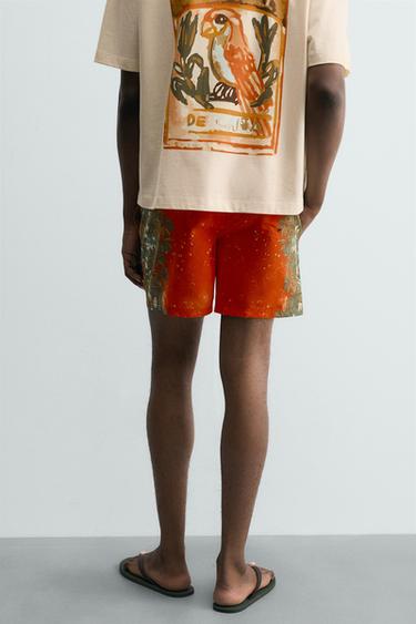 LONG FLORAL PRINT SWIMMING TRUNKS - Coral by Zara - Image 2