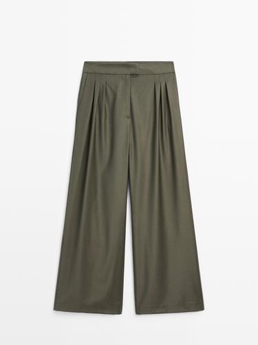 Pantalón pinzas mezcla lana - STUDIO - Verde oscuro de Zara