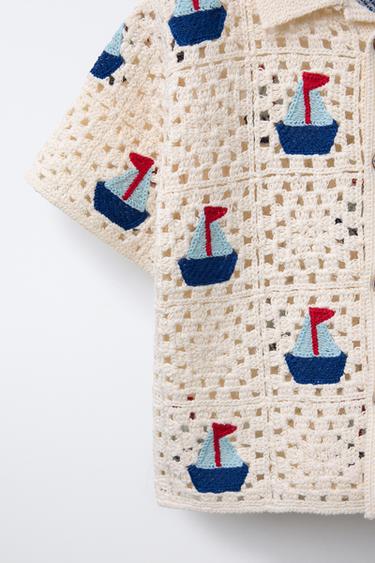 CHEMISE EN MAILLE BATEAUX CROCHET - Écru de Zara - Image 3