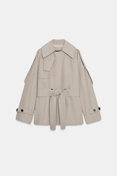 Zara ZW COLLECTION OVERSIZED WATER REPELLENT TRENCH COAT - Light gray