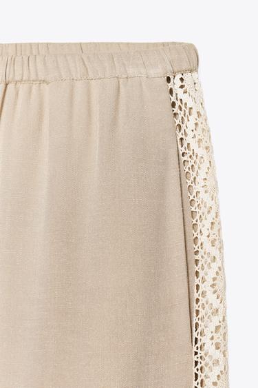 PANTALON LARGE BANDES LATÉRALES BRODÉES - Sable de Zara - Image 7
