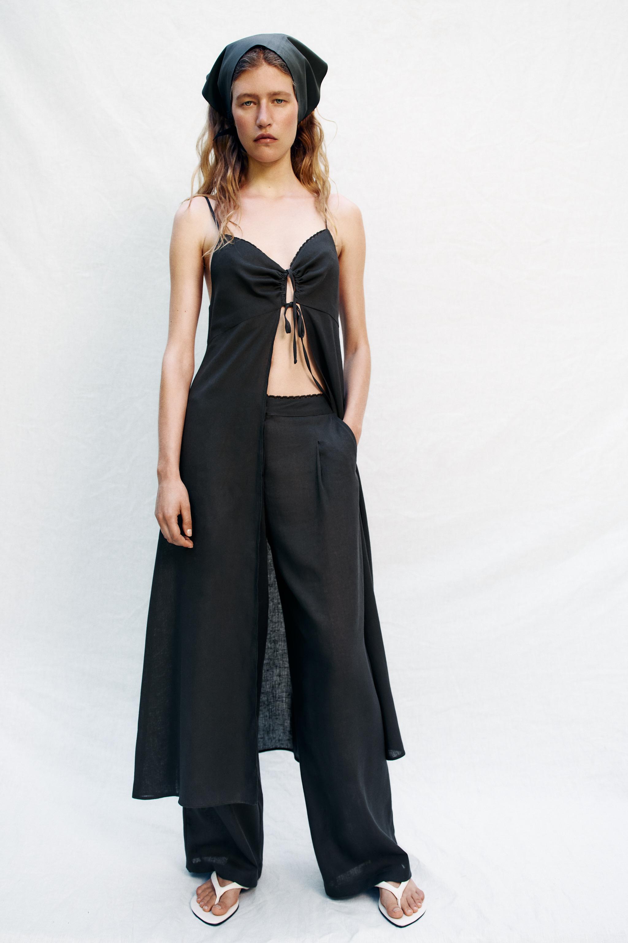 Женские брюки Zara STRAIGHT LEG LINEN PANTS WITH LACE TRIM