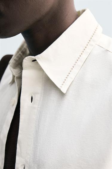 CHEMISE EN COTON ET LIN BRODÉE - Écru de Zara - Image 6
