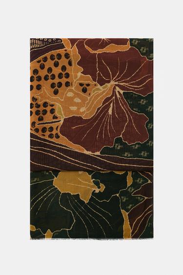 MODAL SILK FLORAL PRINT SCARF - Brown by Zara