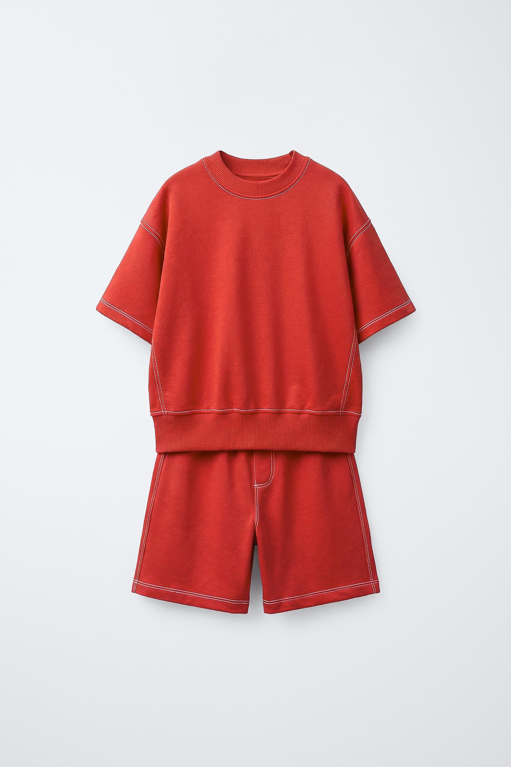 ENSEMBLE T-SHIRT ET BERMUDA EN MOLLETON SURPIQÛRES