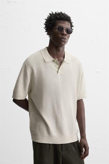 TEXTURED KNIT POLO SHIRT - Beige by Zara - Image 1