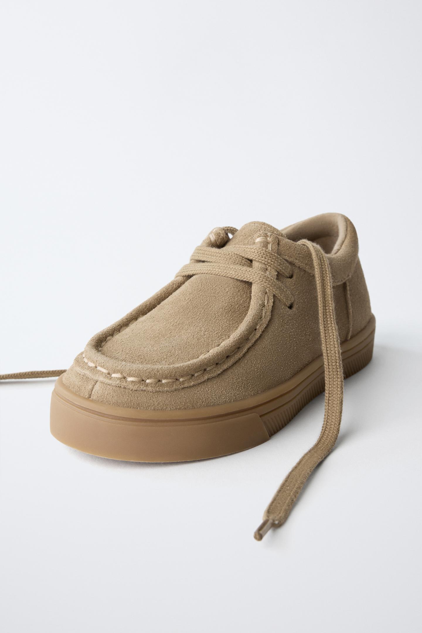 Детские туфли Zara Leather Boat, цвет: Норковый серый — фото 3