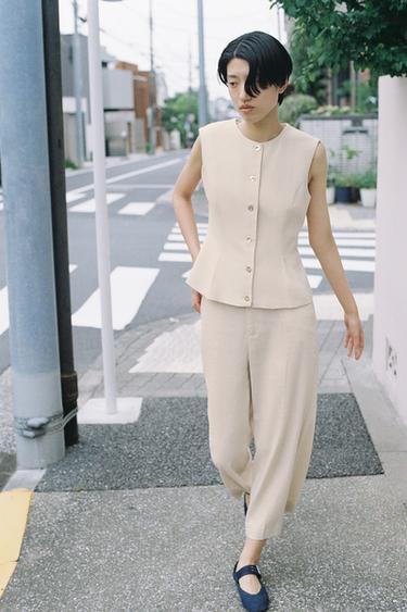 リネンブレンド キュロットパンツサンドZaraのリネンブレンド キュロットパンツ - サンド 