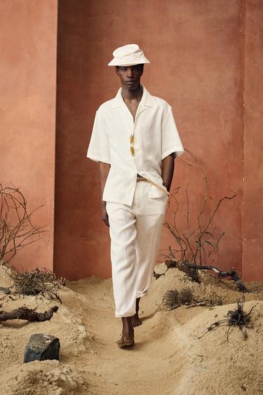100% LINEN REGULAR FIT TROUSERS - White by Zara