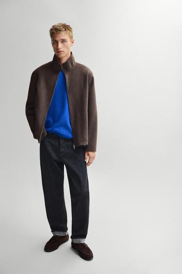 Zara Wool blend double-fabric jacket with stand collar - Mink marl - Image 0