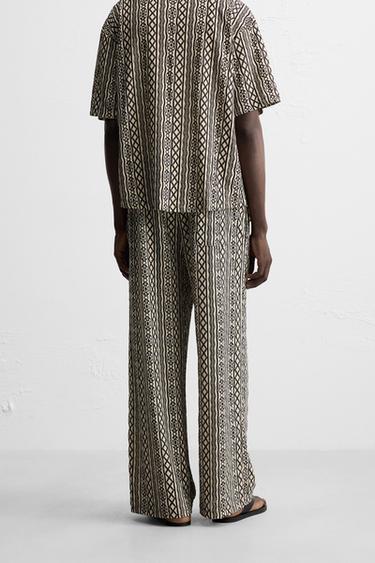 PERFORATED JACQUARD RELAXED FIT TROUSERS - Ecru / Black by Zara - Image 2