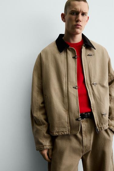 CONTRAST COLLAR FIREMAN CLASP JACKET - Sand by Zara - Image 4