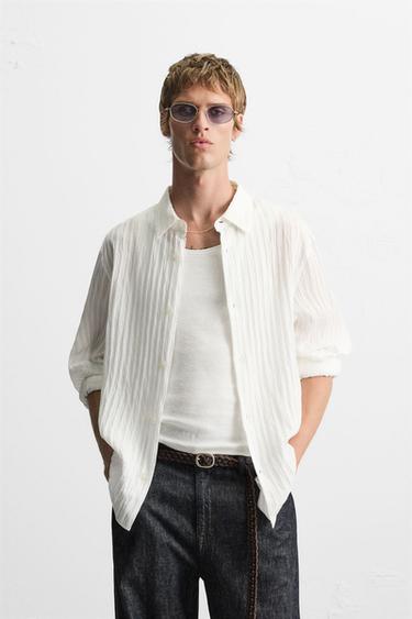 STRIPED JACQUARD SHIRT - White by Zara