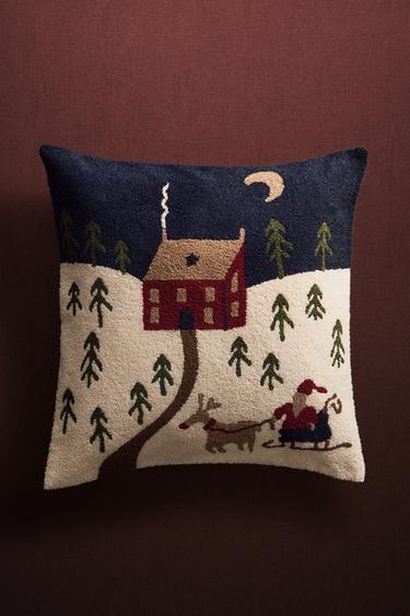 CHRISTMAS SNOWY HOUSE CUSHION COVER - Blue by Zara - Image 4