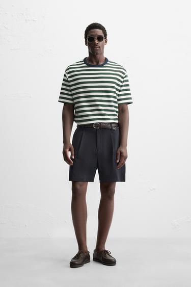 STRIPED JACQUARD T-SHIRT - Green / Ecru by Zara - Image 0