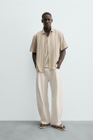 CAMISA RELAXED FIT ESTRUCTURA RAYAS - Tostado de Zara - Imagen 0