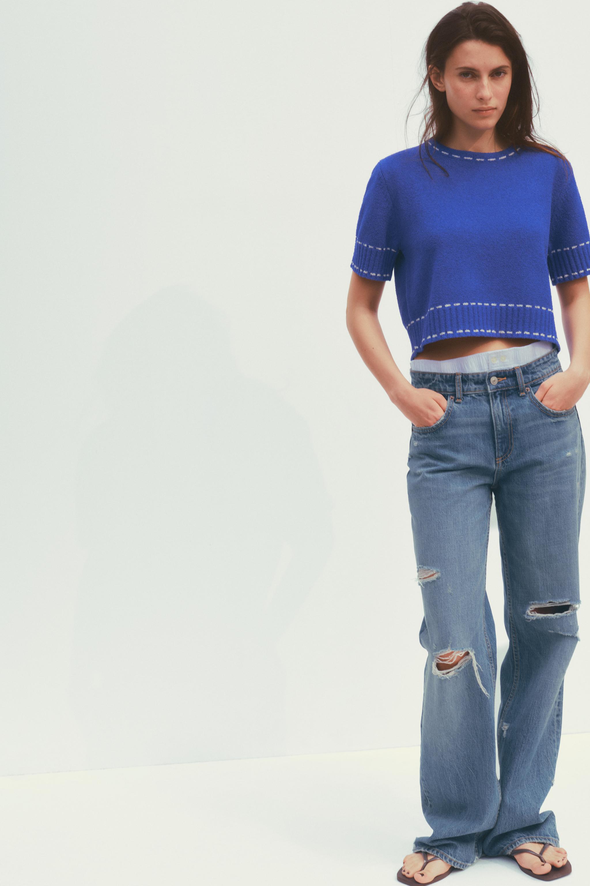 ステッチニットトップス - 濃青 | ZARA Japan / 日本