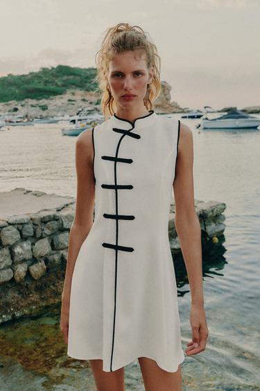 Zara SHORT FROG CLASP DRESS - Ecru