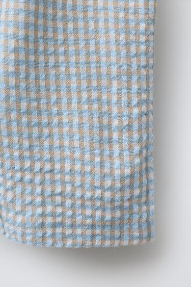 PANTALON TEXTURÉ À CARREAUX - Sable / Bleu de Zara - Image 3