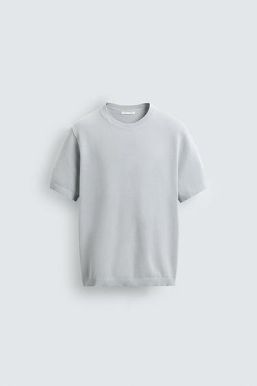 RELAXED FIT KNIT T-SHIRT - Blue / Grey by Zara